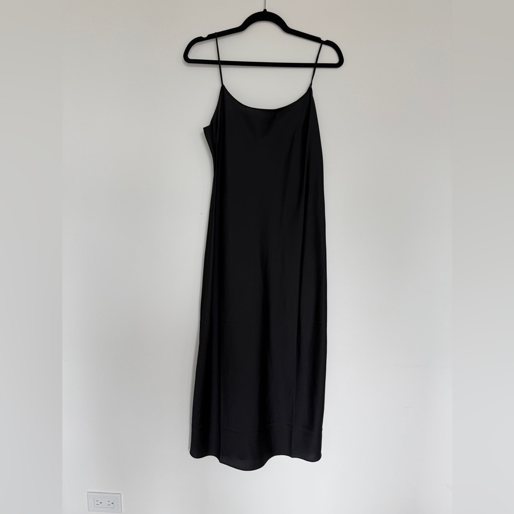 J Crew Black satin Midi Slip Dress